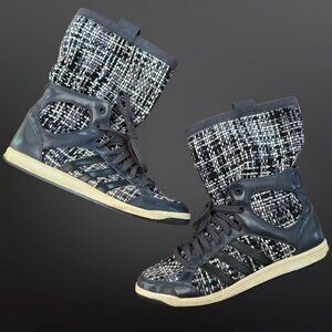 Adidas Boxing Boots High Tops Womens 8 Gray Woven Tweed Sneakers Cyber Grunge
